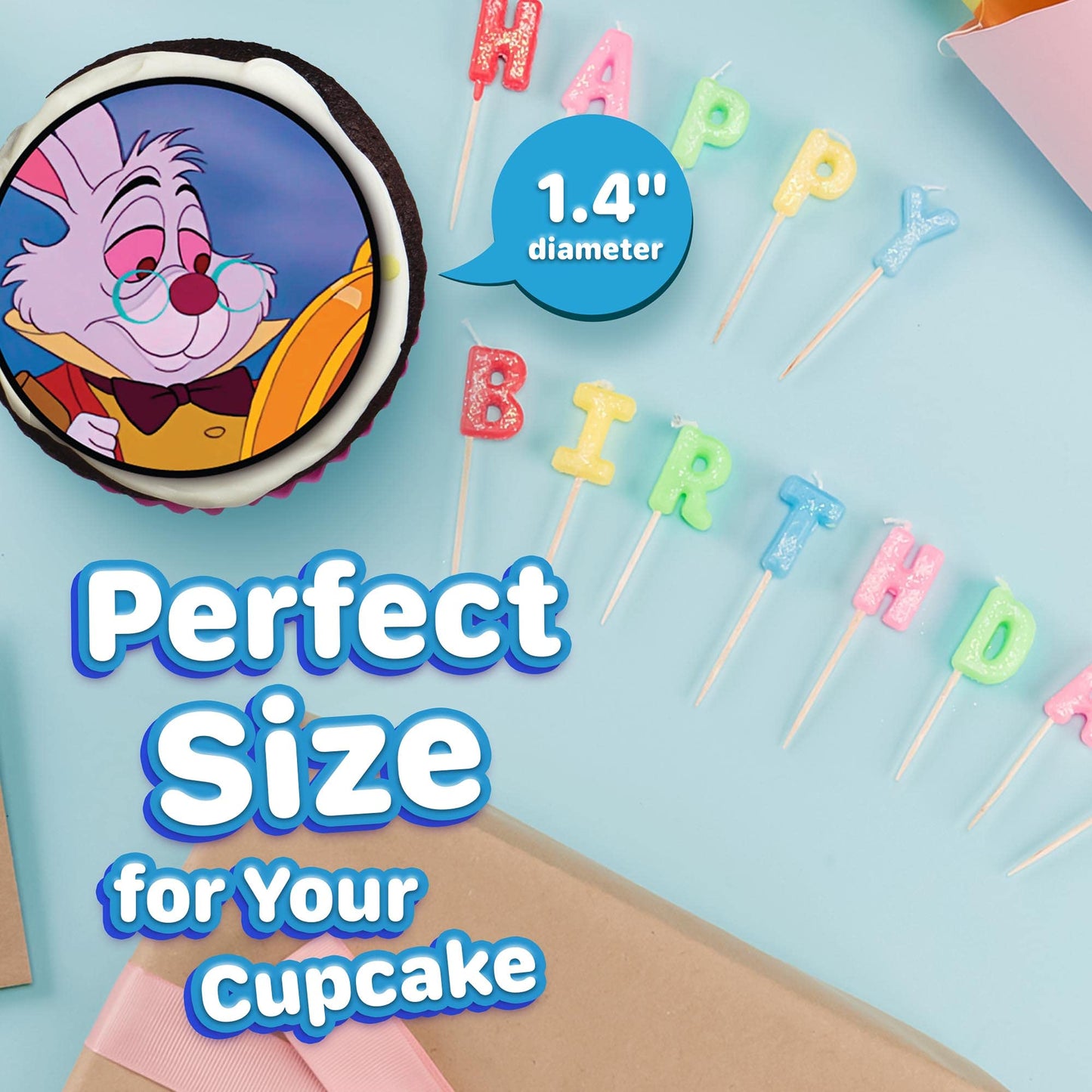 HAPPY CHOICES 30 x Edible Cupcake Toppers Themed of Alice in Wonderland Collection of Edible Cake Decorations | Uncut Edible on Icing Sheet