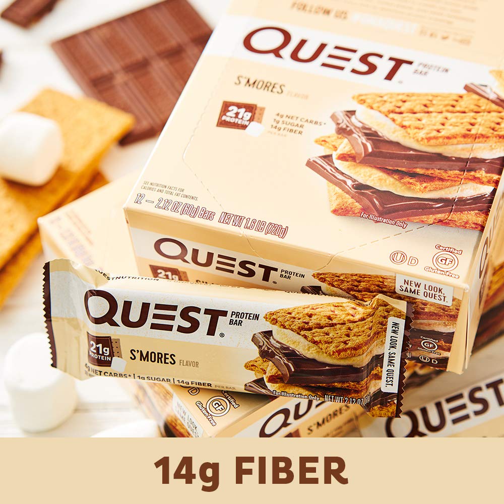 Quest Nutrition Protein Bar, S'Mores, 21g Protein, 4g Net Carbs, 190 Cals, 2.1oz Bar