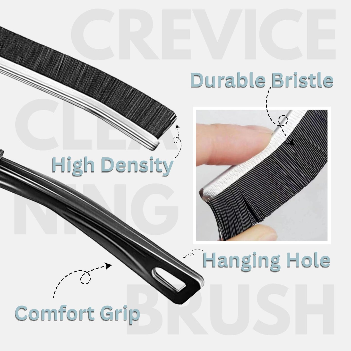 CrafTreat Hard Bristle Crevice Cleaning Brush - 6 Pack (Black) - Gap Scrub Brushes for Kitchen, Bathroom, Window Tracks, Grout, Car & Tight Spaces