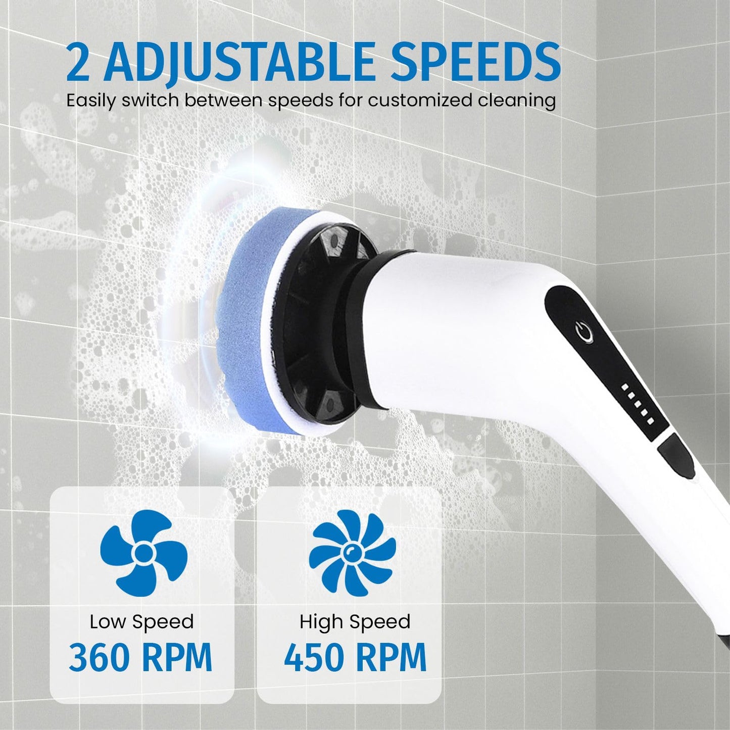 Electric Spin Scrubber, Cordless Scrubber with 7 Replaceable Cleaning Brushes and Dual Speed, Shower Cleaning Brush, Power Scrubber with Adjustable