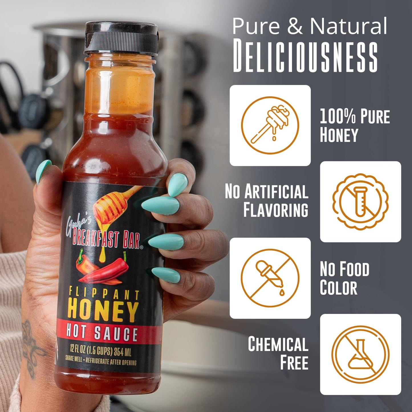 Gocha's Flippant Honey Hot Sauce - 12 fl. oz (354 ml) - All-Natural Spicy Honey with Fiery Heat & Sweetness - Great for Drizzling, Dipping