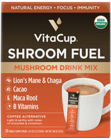 VitaCup Shroom Fuel, Mushroom Based Instant Coffee Alternative Packets, Mushroom Coffee Substitute w/Cacao, Cinnamon, Chaga, Lions Mane, & Maca