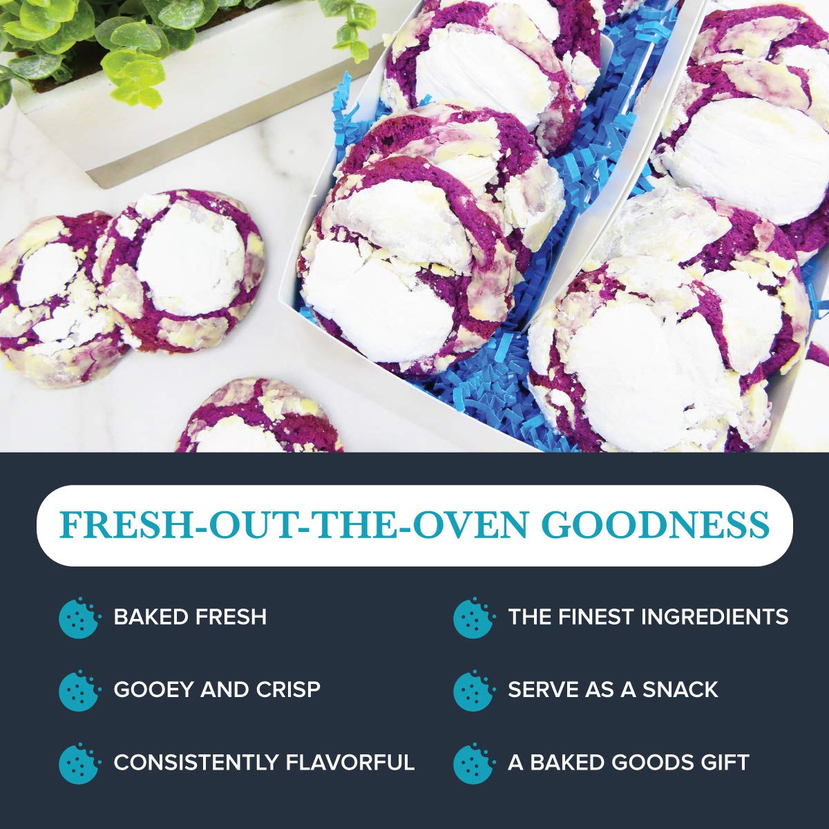 The Cravory: Ube Cookies - 12 cookies, 2.0 oz. each - Individually Wrapped - Baked Fresh - Gourmet Dessert, Snack or Baked Goods - Limited Edition