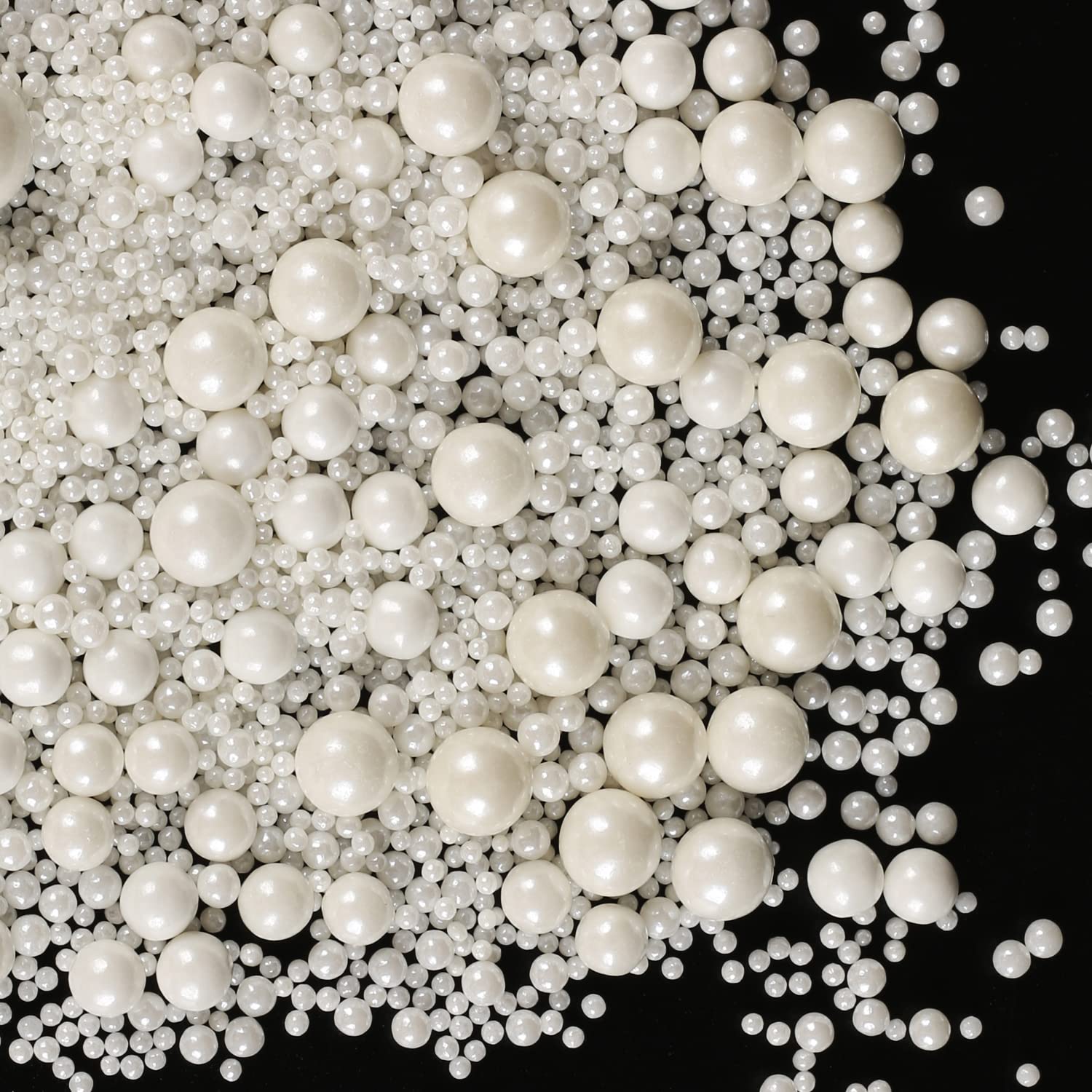 Kasvan White Pearl Sugar Sprinkles - Edible Candy Pearls 130g/4.58 Oz, Mix Size, Baking Cake Decorations, Ice Cream Toppings and Cookie Decorating
