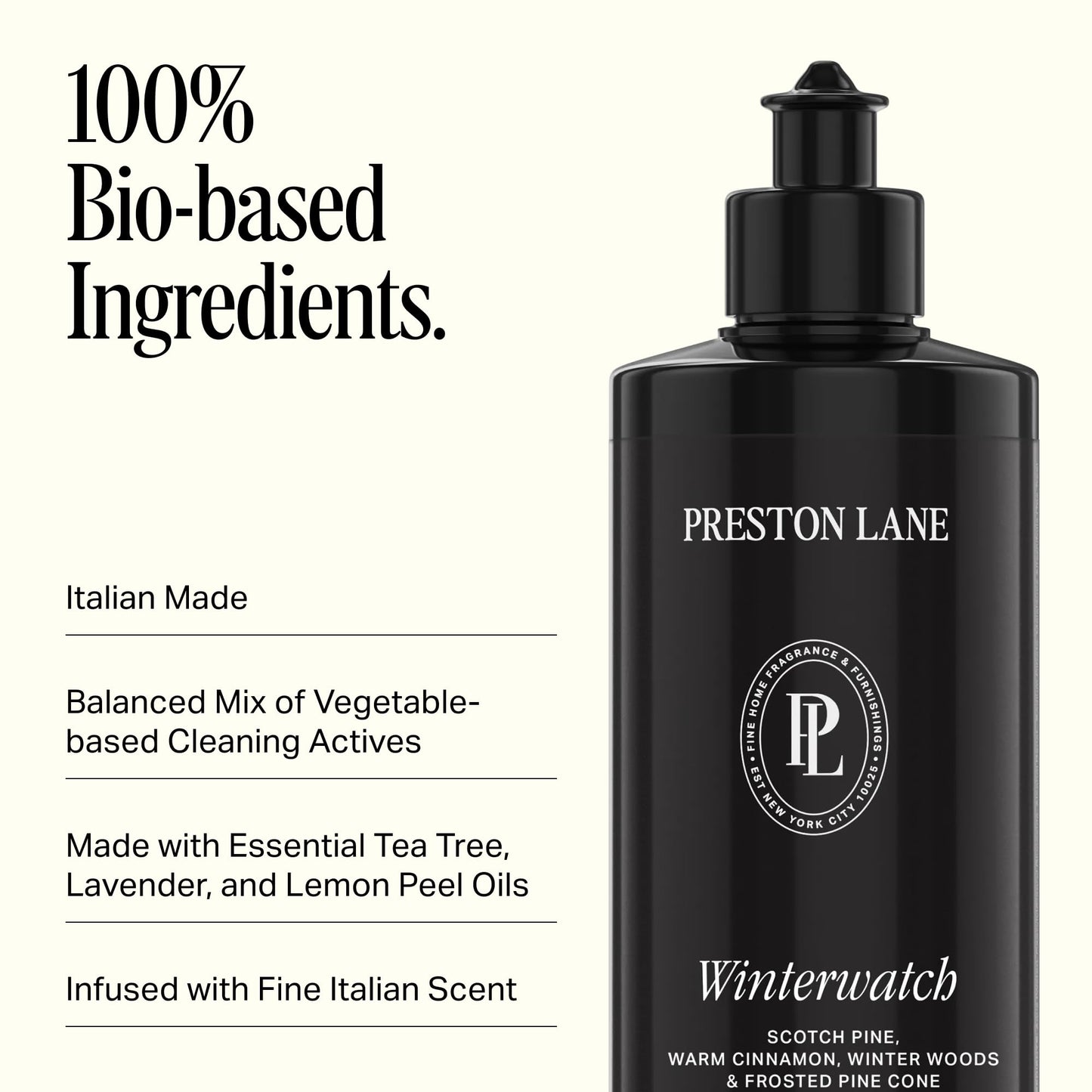 Preston Lane Luxury Dish Soap, Winterwatch Scent - Plant Powered Formula with Essential Oils | Tough on Grease, Gentle on Hands | Vegan, Cruelty Free