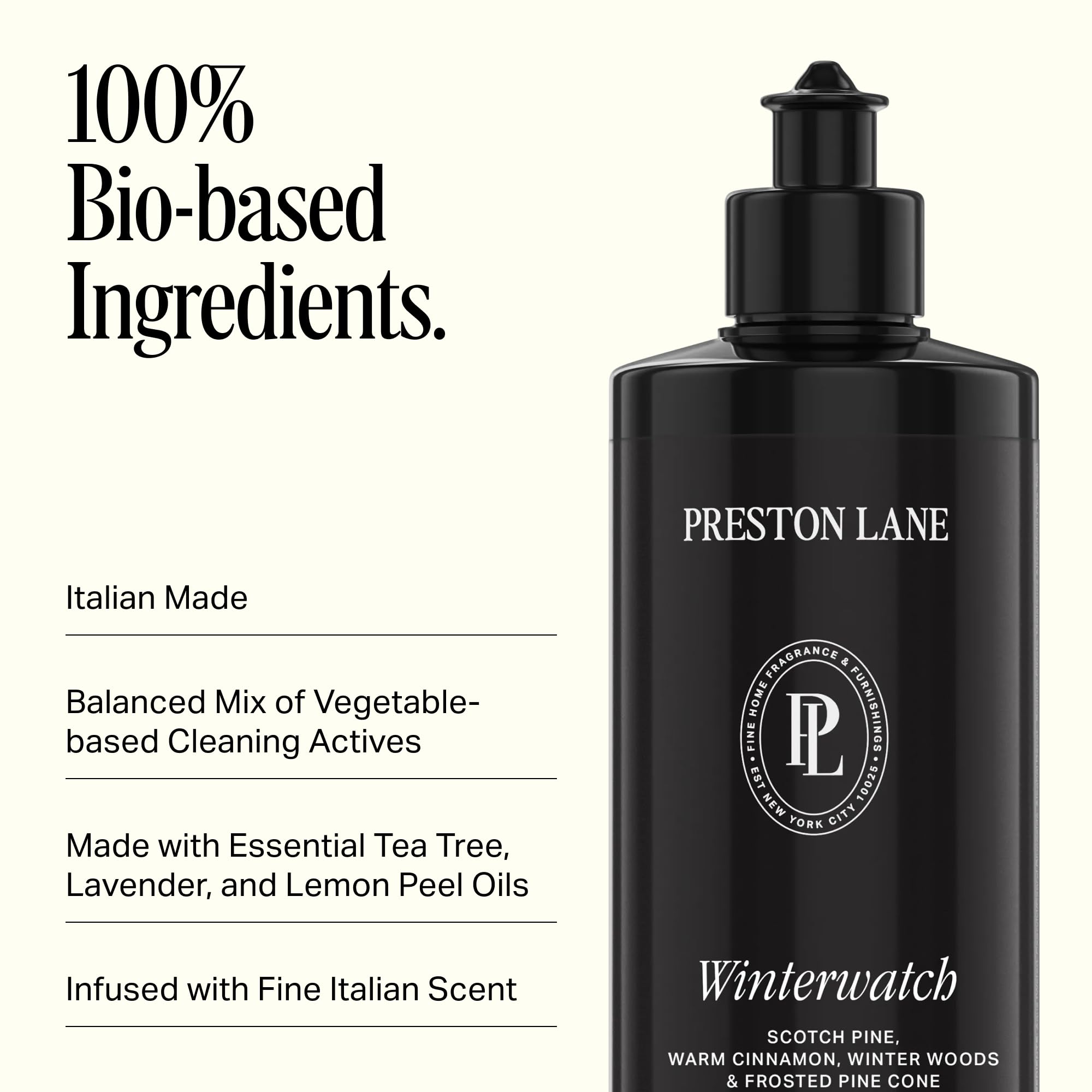 Preston Lane Luxury Dish Soap, Winterwatch Scent - Plant Powered Formula with Essential Oils | Tough on Grease, Gentle on Hands | Vegan, Cruelty Free