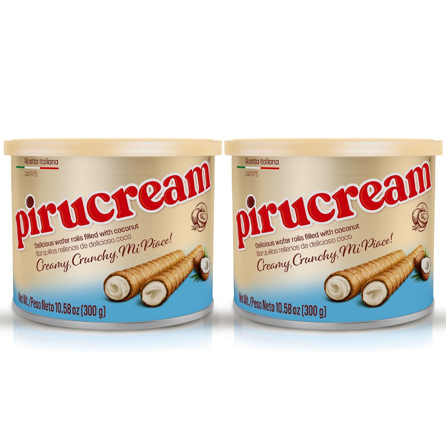 Pirucream Wafer Rolls - Delicious Crispy Coconut Creme Rolled Wafers Bites Filled Italian Snack Sticks Coco Roll, Relaxation Moment, Sweet Snack
