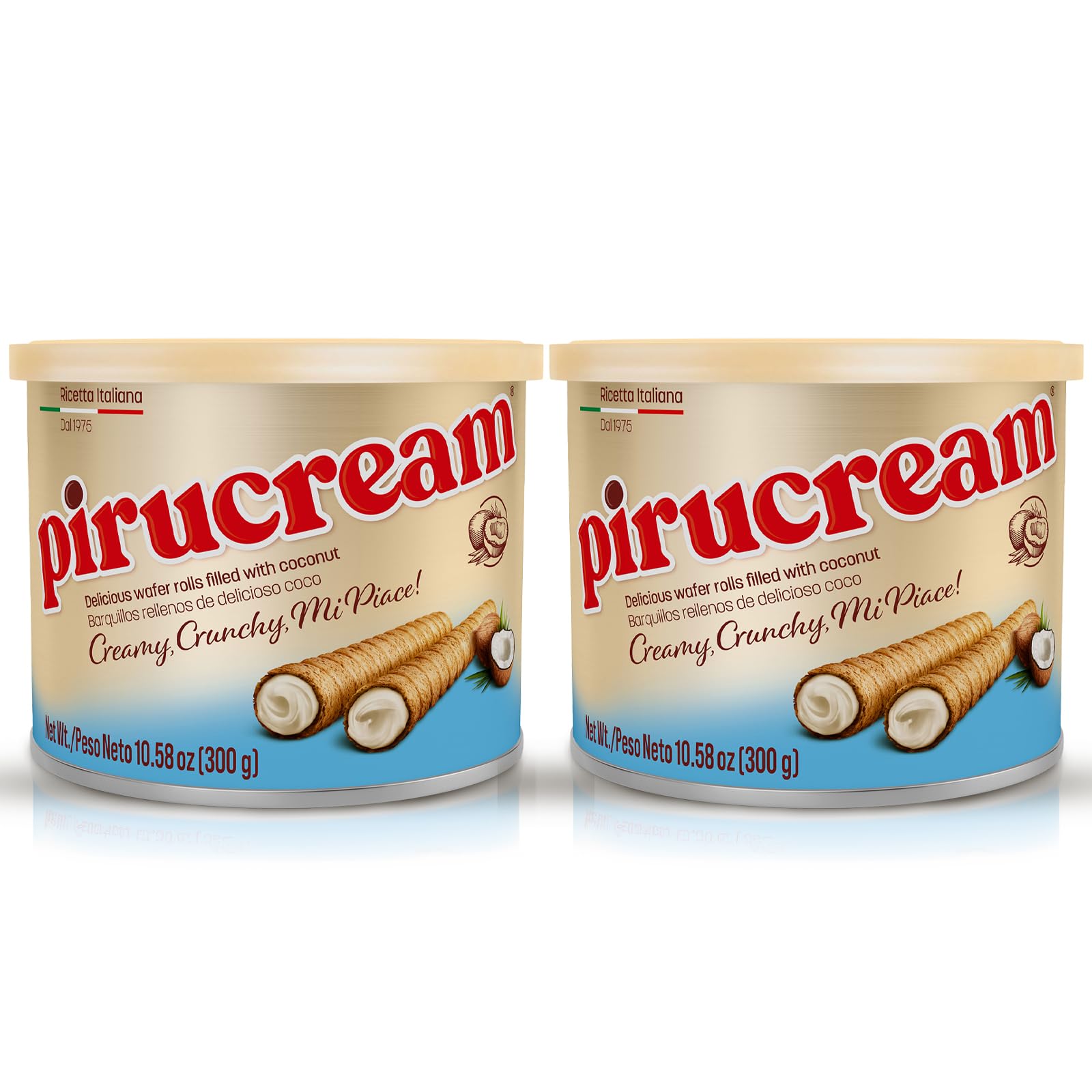 Pirucream Wafer Rolls - Delicious Crispy Coconut Creme Rolled Wafers Bites Filled Italian Snack Sticks Coco Roll, Relaxation Moment, Sweet Snack
