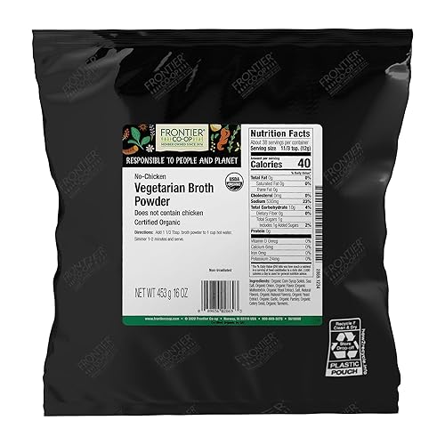Frontier Co-op Organic No-Chicken Vegetarian Broth Powder, Bulk Bag, Organic Vegetable Soup Base Mix for Soups, Stews, Hot Drinks, Restaurant Supply |