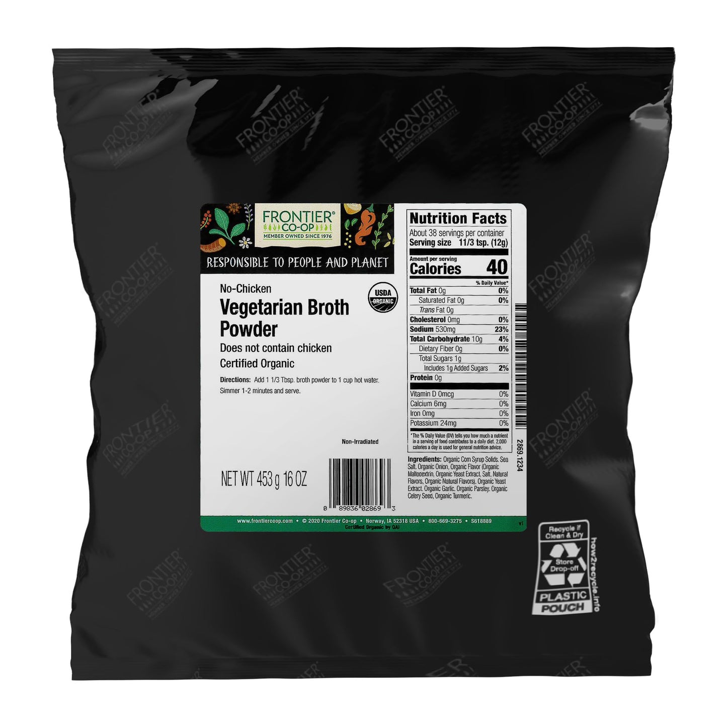 Frontier Co-op Organic No-Chicken Vegetarian Broth Powder, Bulk Bag, Organic Vegetable Soup Base Mix for Soups, Stews, Hot Drinks, Restaurant Supply |