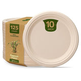 GUSTO [10 Inch -125 Count Heavy-Duty Kraft Paper Plates, 100% Compostable, Biodegradable, Disposable Sugarcane - Brown Unbleached