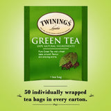 Twinings Green Tea Bags - Caffeinated Tea Made from Fresh Green Tea Leaves, Perfect for Hot or Iced Tea, 50 Count