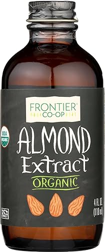 Frontier Co-op Organic Almond Extract, 4 Ounce Glass Jar, Warm Sugar-free Vegan Flavor for Desserts, Coffee and Smoothies