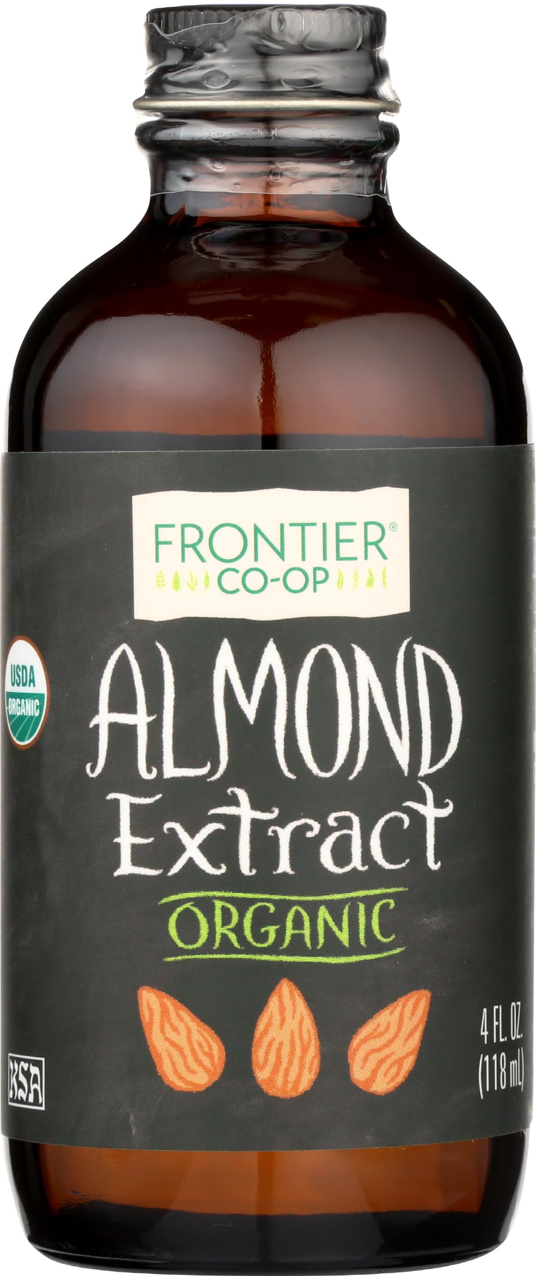 Frontier Co-op Organic Almond Extract, 4 Ounce Glass Jar, Warm Sugar-free Vegan Flavor for Desserts, Coffee and Smoothies