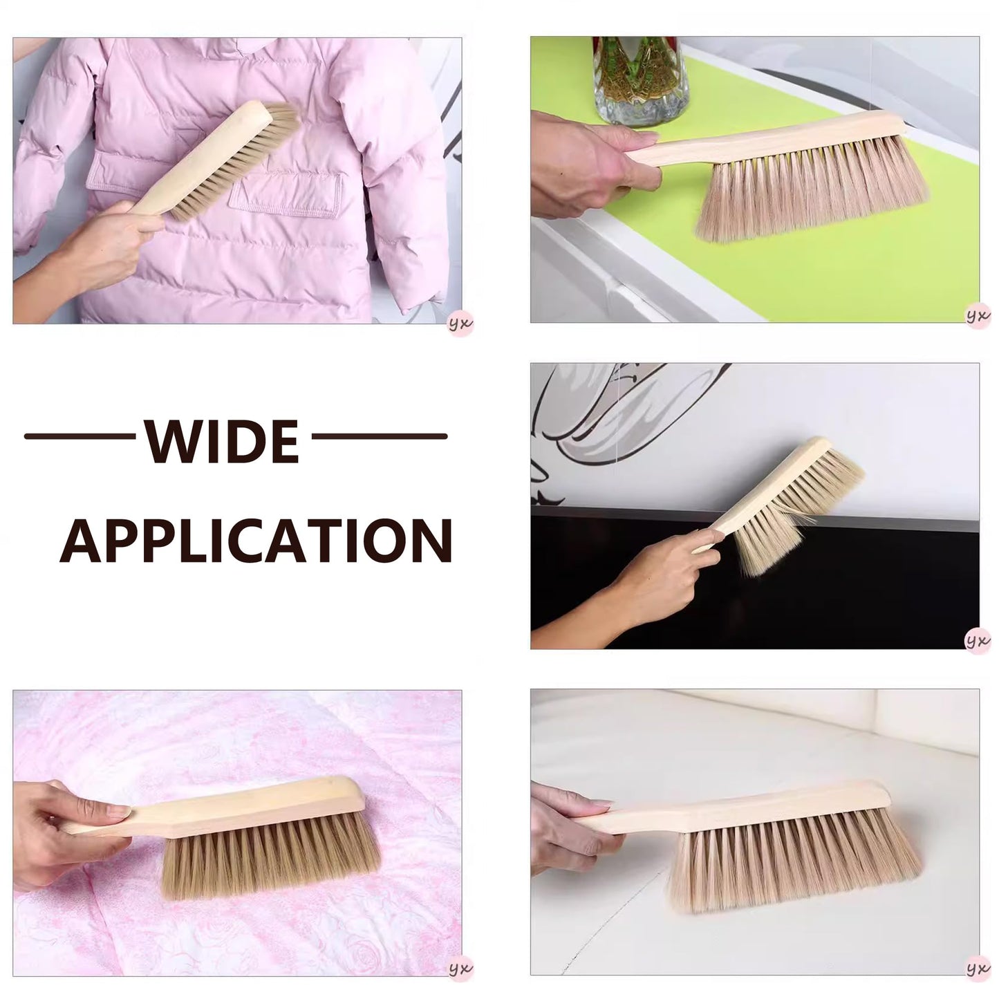 2 Pieces Woooden Dust Brush Hand Broom Bench Brush with Long Wood Handle Whisk Broom Soft Bristle Brush for Counter Bed Sofa Car Fireplace Clothes
