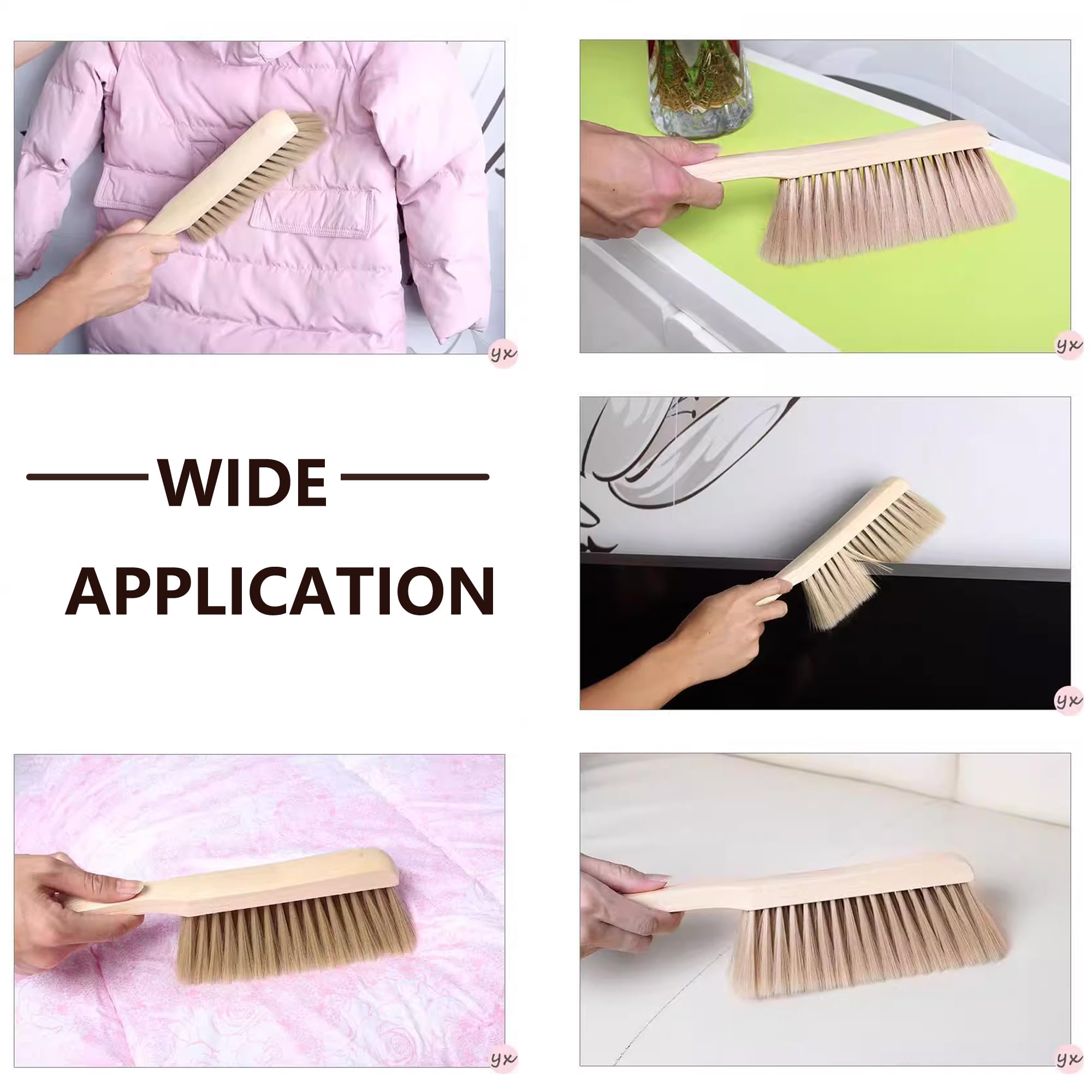2 Pieces Woooden Dust Brush Hand Broom Bench Brush with Long Wood Handle Whisk Broom Soft Bristle Brush for Counter Bed Sofa Car Fireplace Clothes