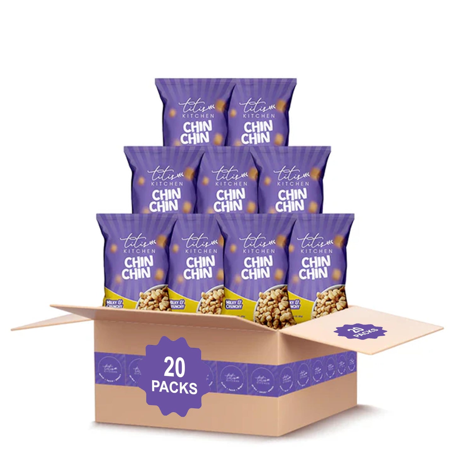 Titi's Kitchen Crunchy ChinChin Snacks, Nigerian Sweet Taste Fried Cookie (20 Pack)