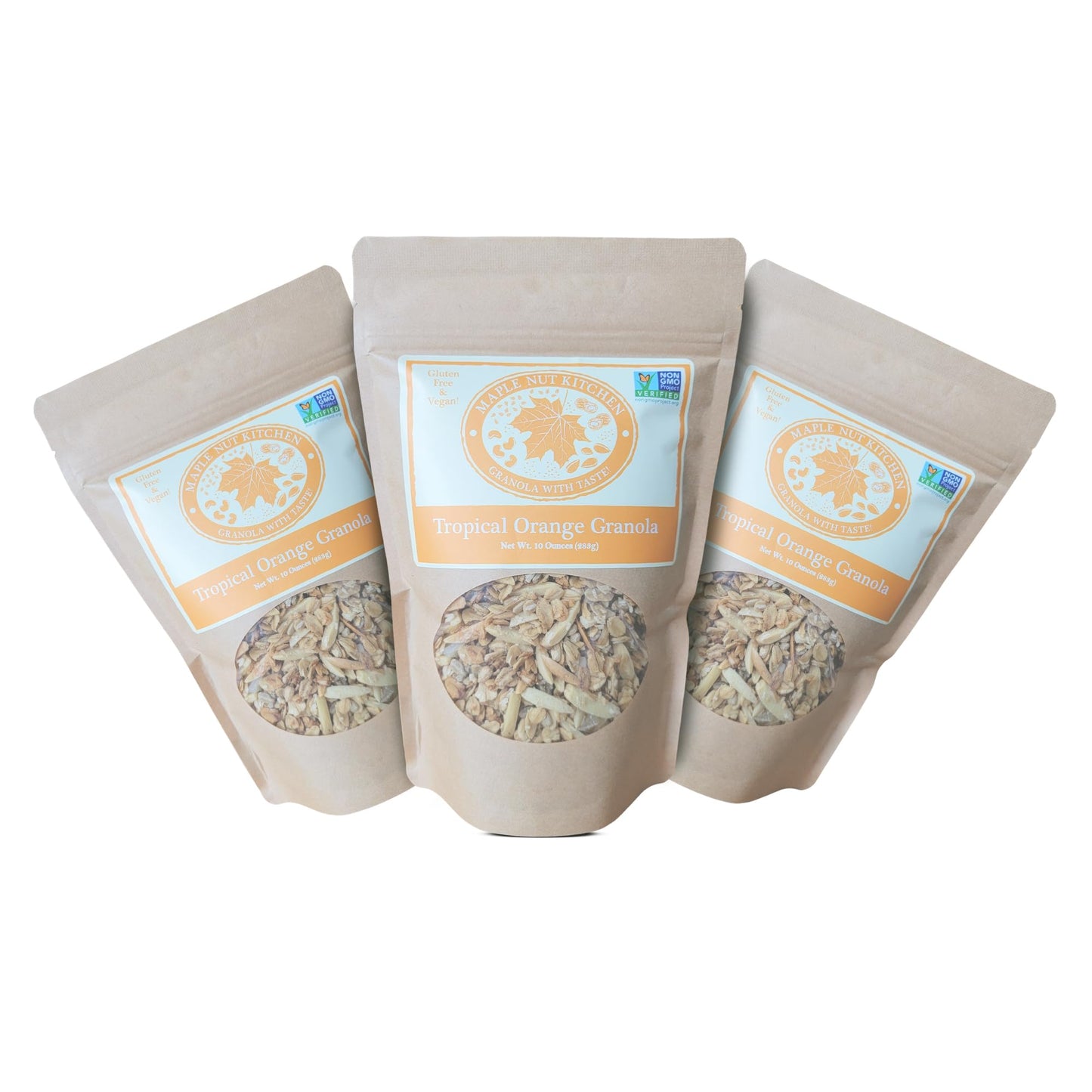 Maple Nut Kitchen Tropical Orange Granola 3 Pack - Gluten Free Granola with Mango, Almonds, Coconut & Citrus - Crunchy Healthy Breakfast Cereal - Low