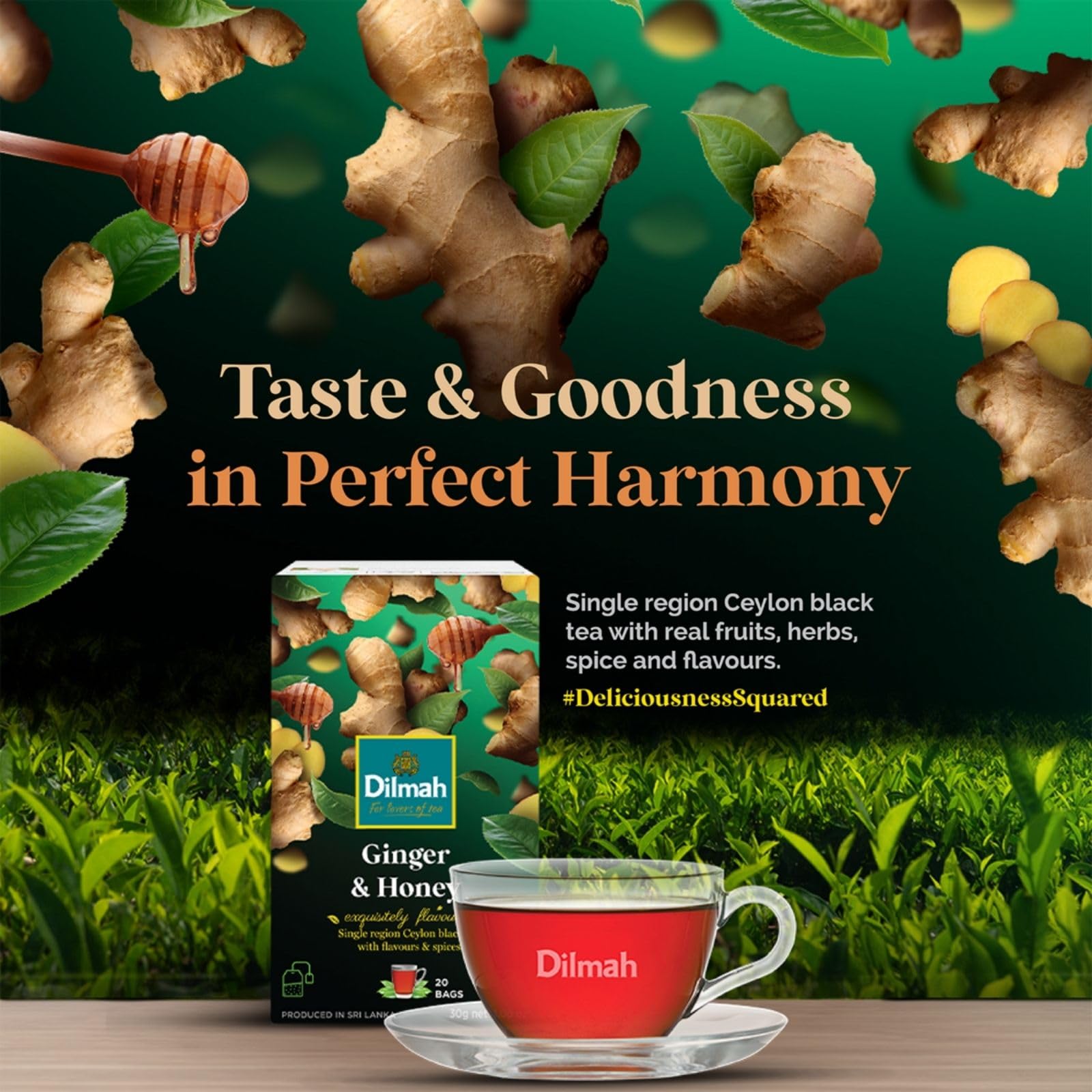 Dilmah Ginger and Honey Flavored Ceylon Black Tea - 20 Tea Bags
