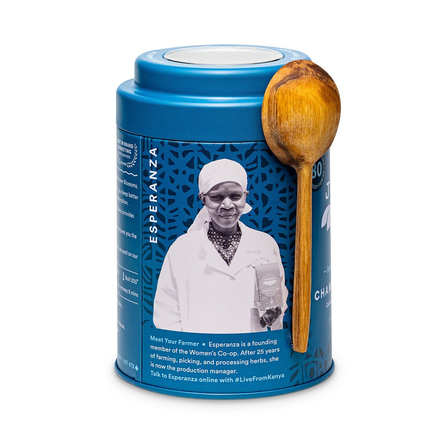 JusTea CHAMOMILE DREAM | Loose Leaf Herbal Tea | Tin with Hand Carved Tea Spoon |40+ Cups (1.6oz) | Caffeine Free | Award-Winning | Fair Trade |