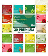 Teabox Green Tea Sampler Bags | 100% Natural I Immunity Boosting Sampler Pack | USDA Certified Organic Green Tea (20 Count (Pack of 1))