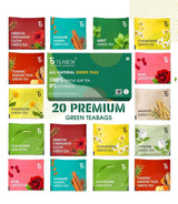Teabox Green Tea Sampler Bags | 100% Natural I Immunity Boosting Sampler Pack | USDA Certified Organic Green Tea (20 Count (Pack of 1))