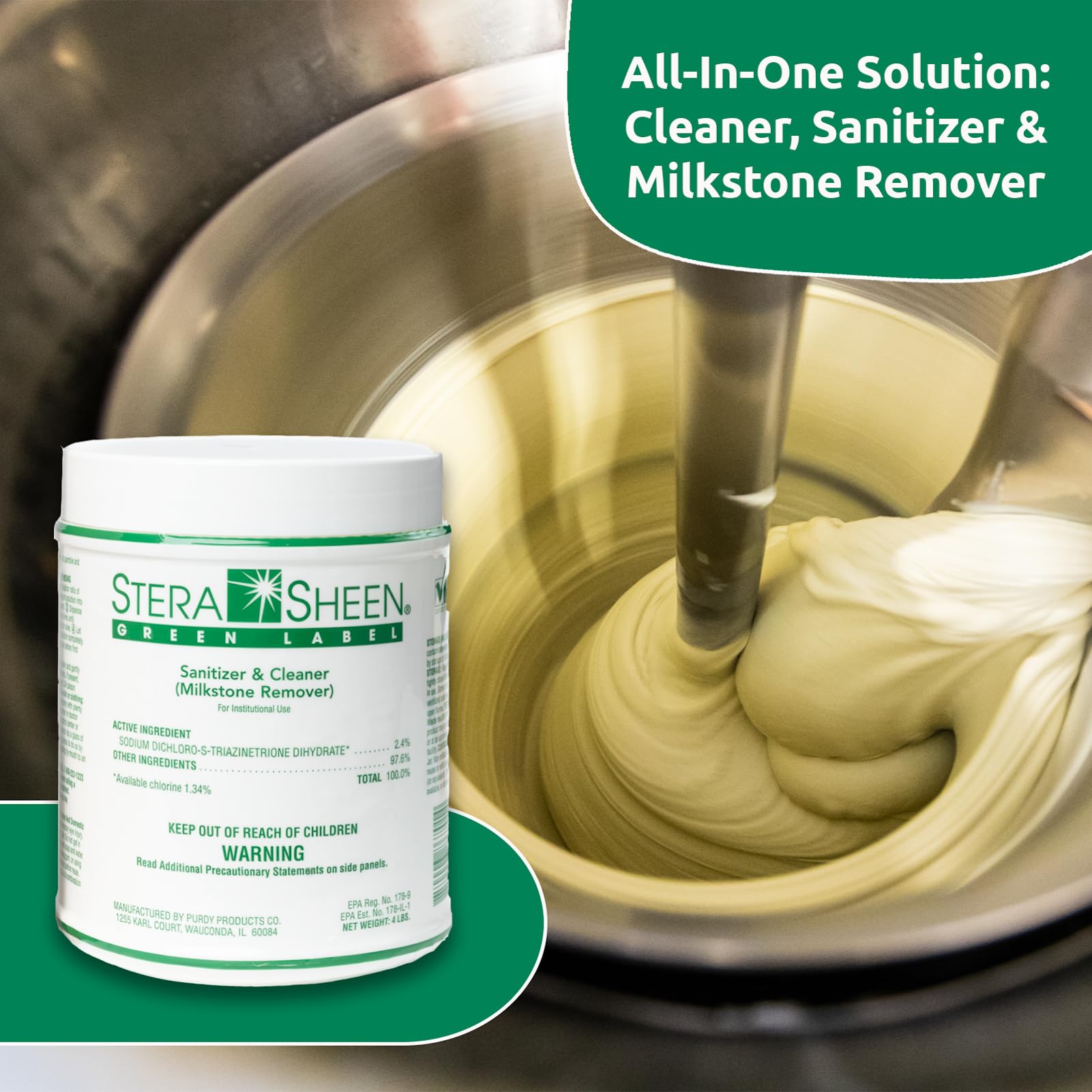 Stera Sheen 4lb Green Label Ice Machine & Ice Maker Cleaner + Sanitizer - Milkstone Remover & Descaler for Scotsman, Soft Serve Equipment