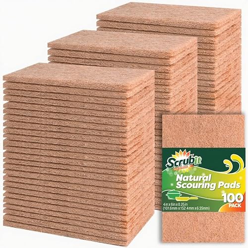 SCRUBIT 100 Pack Natural Scouring Pads - Heavy Duty Scrubbing Pads for Dishes - Non-Scratch - Reusable - Natural, Eco-Friendly, Biodegradable Sisal