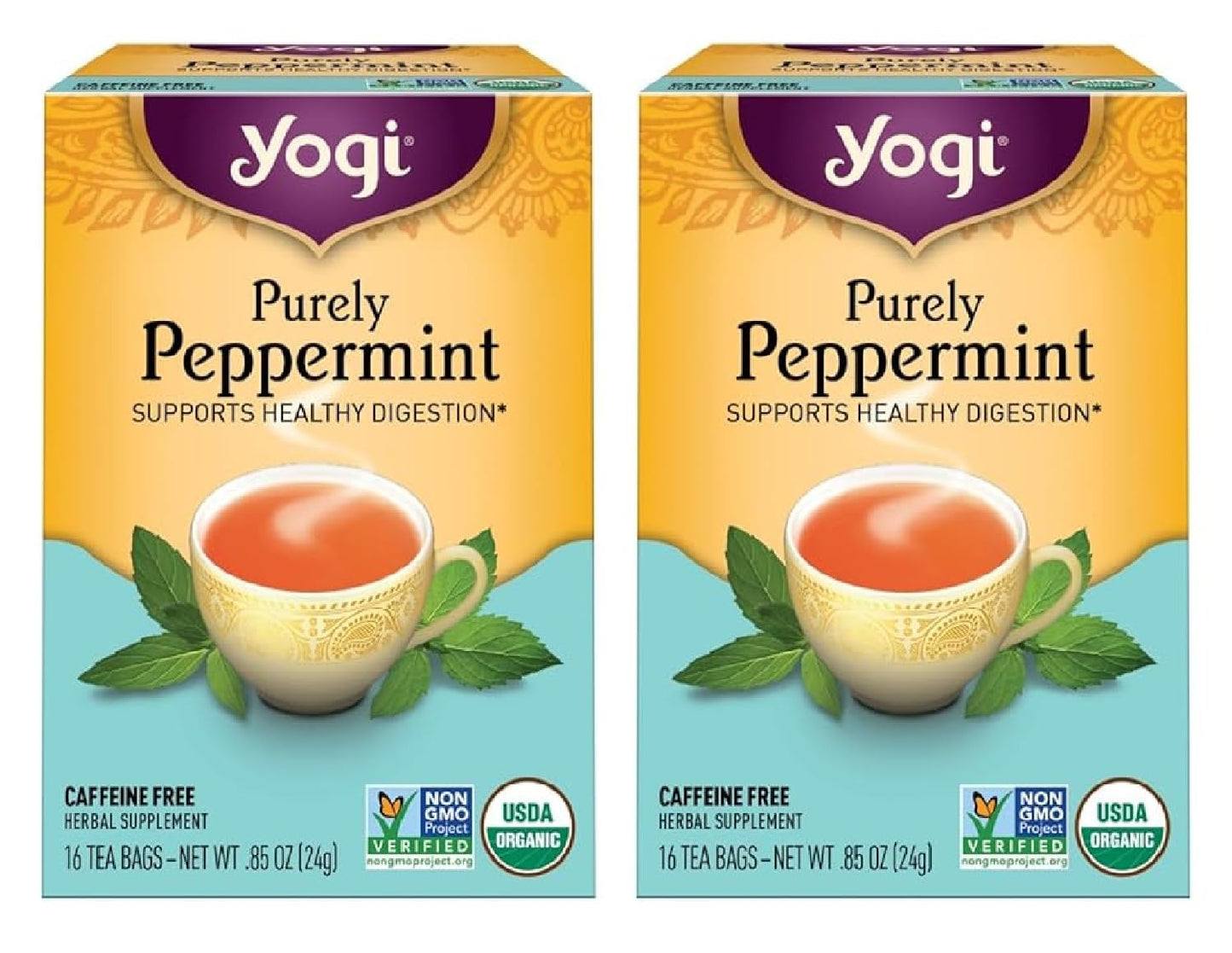 Yogi Tea - Purely Peppermint Tea (2 Pack) - Supports Healthy Digestion - Caffeine Free - 32 Organic Herbal Tea Bags