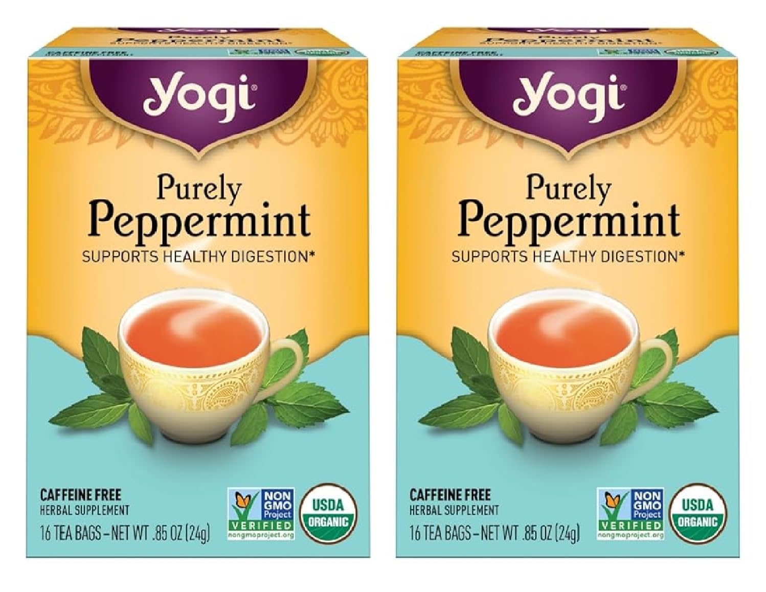 Yogi Tea - Purely Peppermint Tea (2 Pack) - Supports Healthy Digestion - Caffeine Free - 32 Organic Herbal Tea Bags