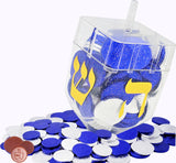 Jumbo Hanukkah Dreidel Filled with Chocolate Gelt Coins, Blue & Silver Gelt, Nut-Free Belgian Chocolate Half Dollar Coins, Chanukah Gelt, Kosher