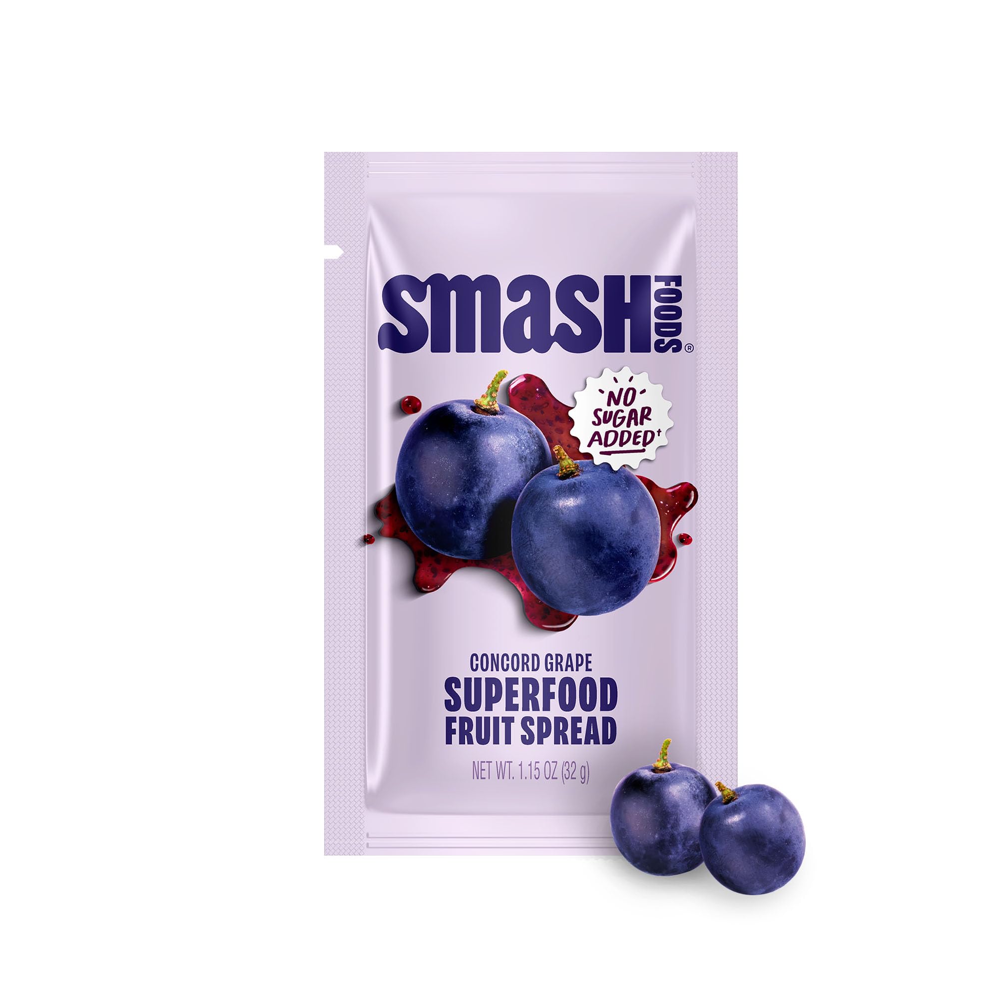 Smash Foods Grape Jam Squeeze Packets | 10 Single Serve | Natural, Keto & No Sugar Added | Vegan & Upcycled Fruit Spread | Low-Calorie, Superfood