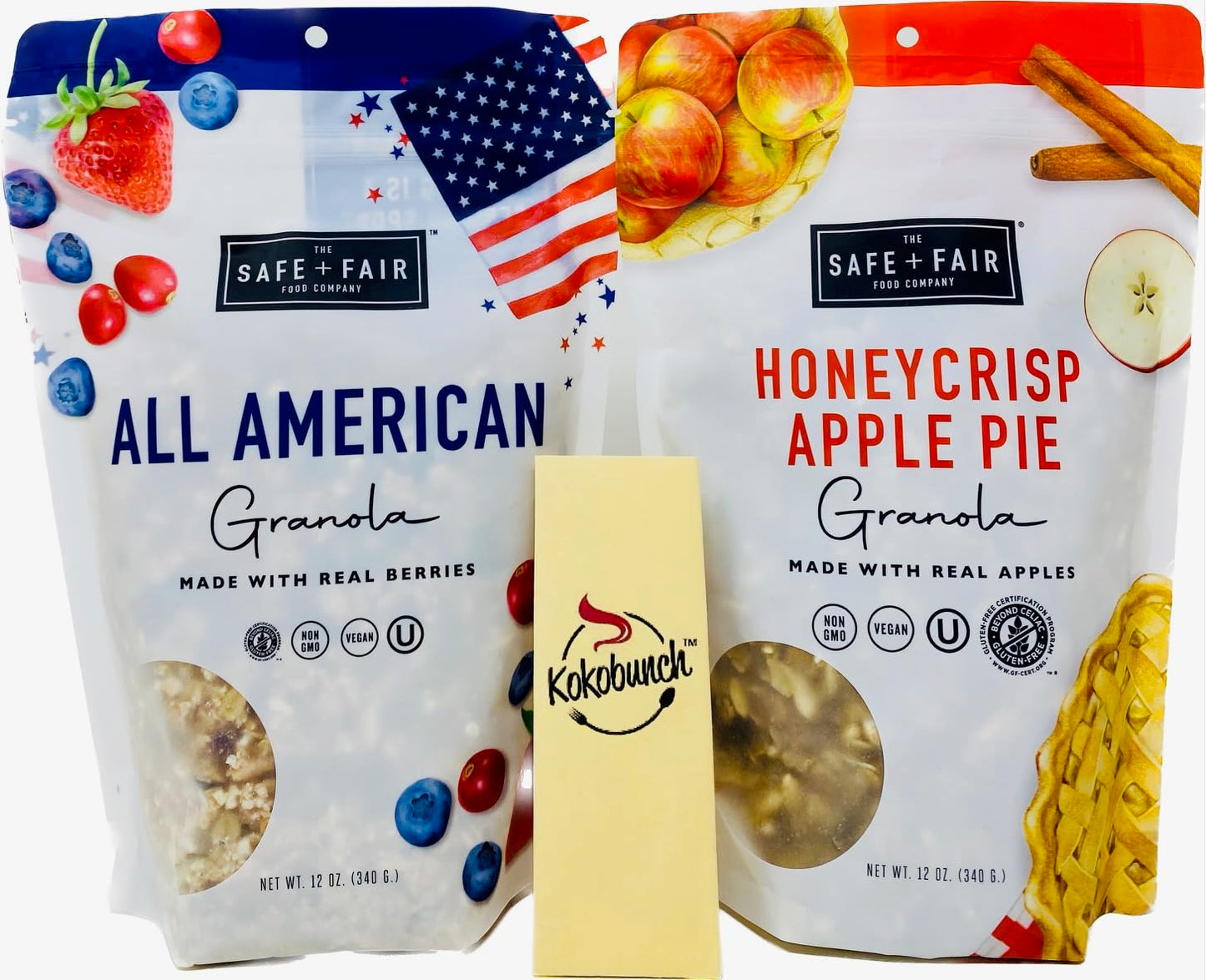 KOKOBUNCH The Safe And Fair Granola Variety Bundle All American Berries | Honeycrisp Apple Pie With Kit 2-12oz PACK