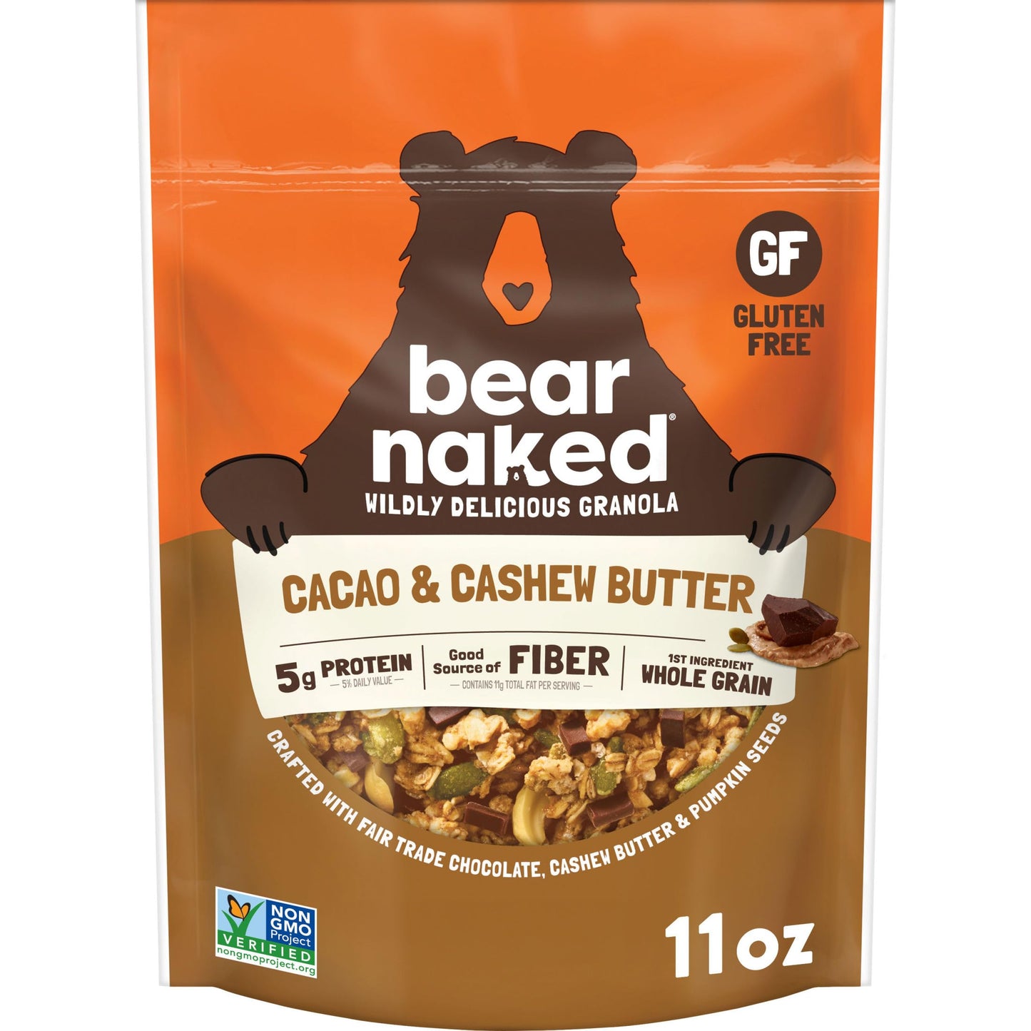 Bear Naked Granola Cereal, Whole Grain Granola, Breakfast Snacks, Cacao and Cashew Butter Crunch, 11oz Bag (1 Bag)