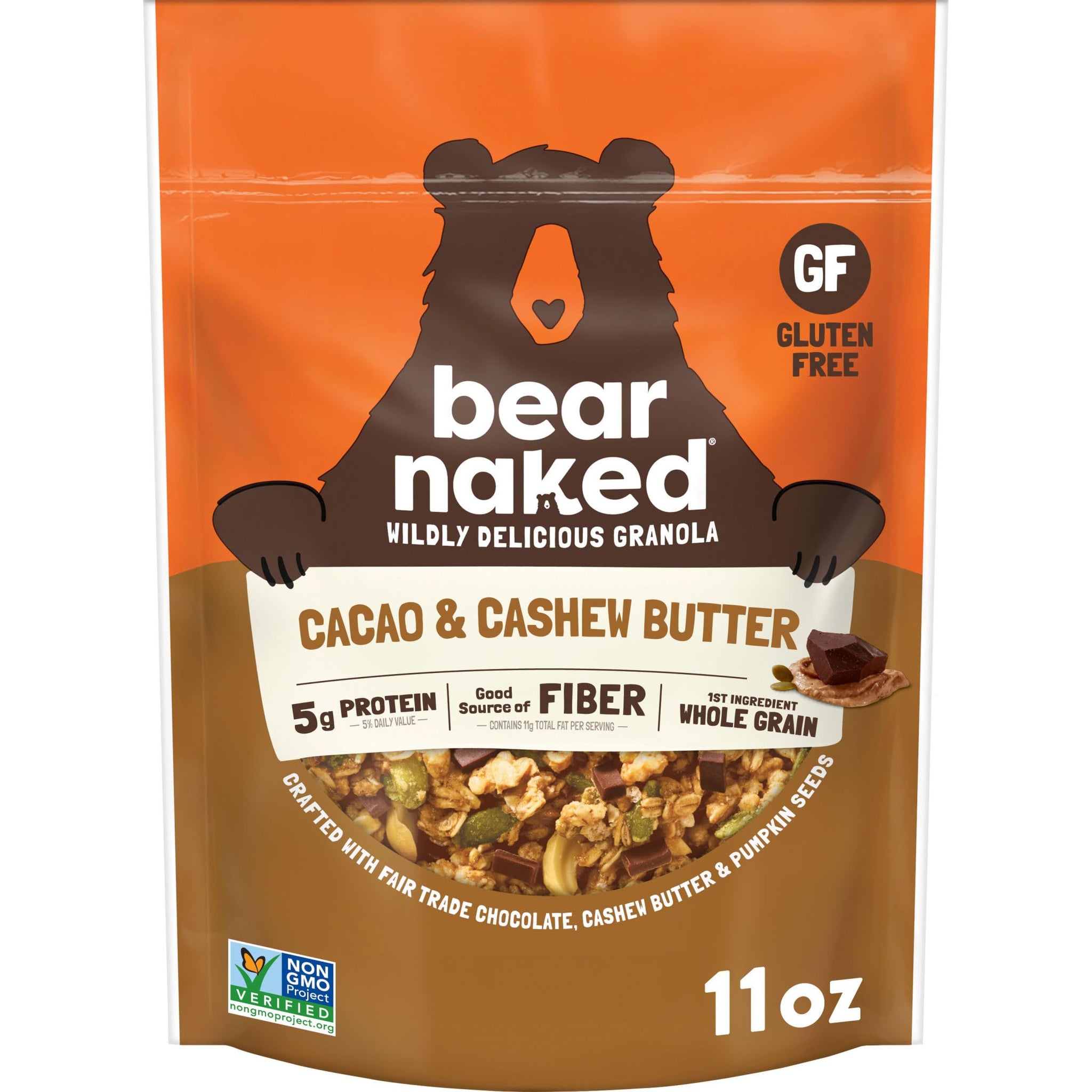 Bear Naked Granola Cereal, Whole Grain Granola, Breakfast Snacks, Cacao and Cashew Butter Crunch, 11oz Bag (1 Bag)