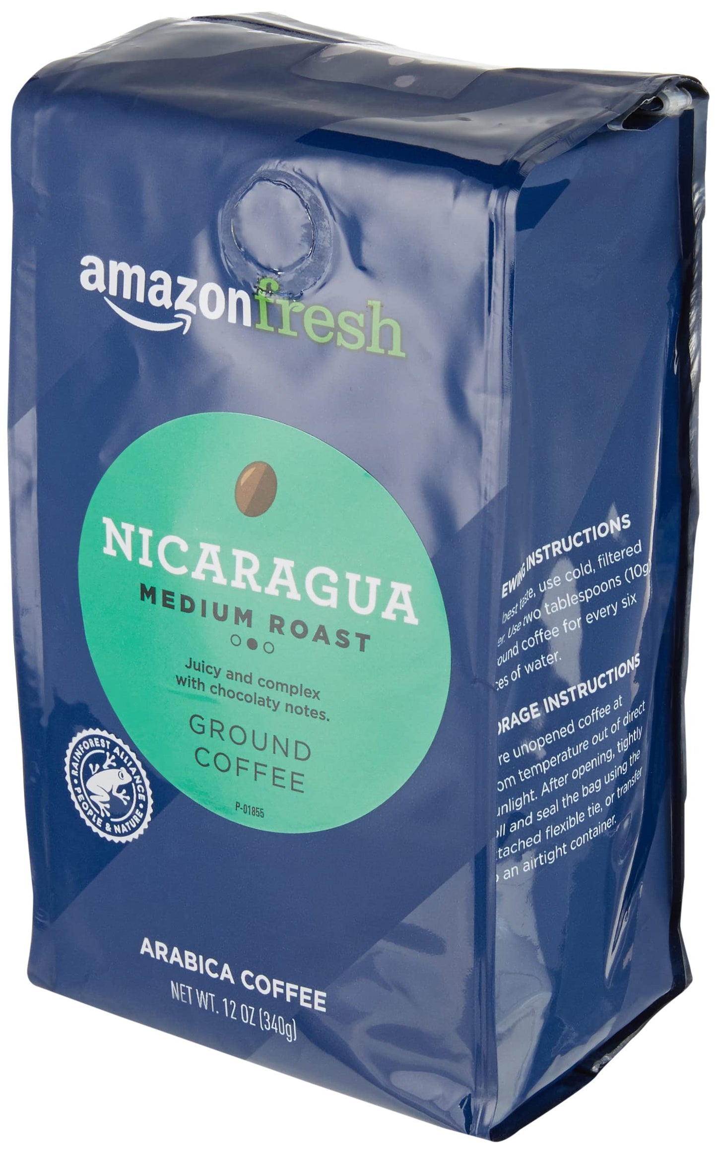 Amazon Fresh, Nicaragua Ground Coffee, Medium Roast, 12 Oz