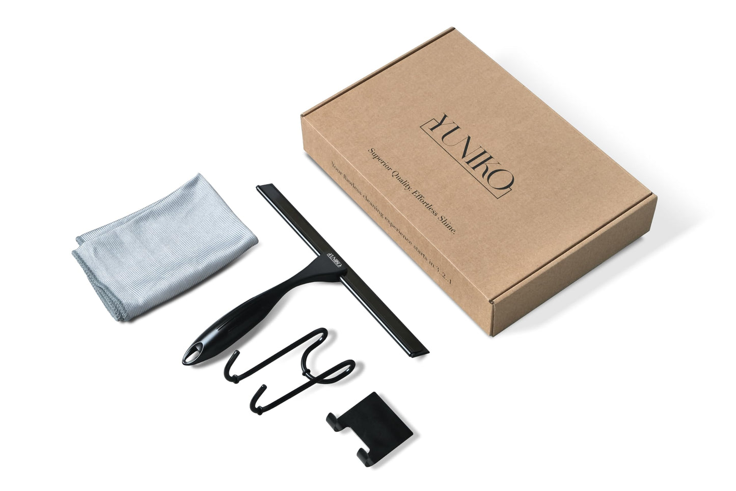YUNIKO Shower Squeegee - Black Stainless Steel Shower squeegee with Silicone Blade for Shower Doors, Windows, Mirrors, Tiles & Car Windows - Includes