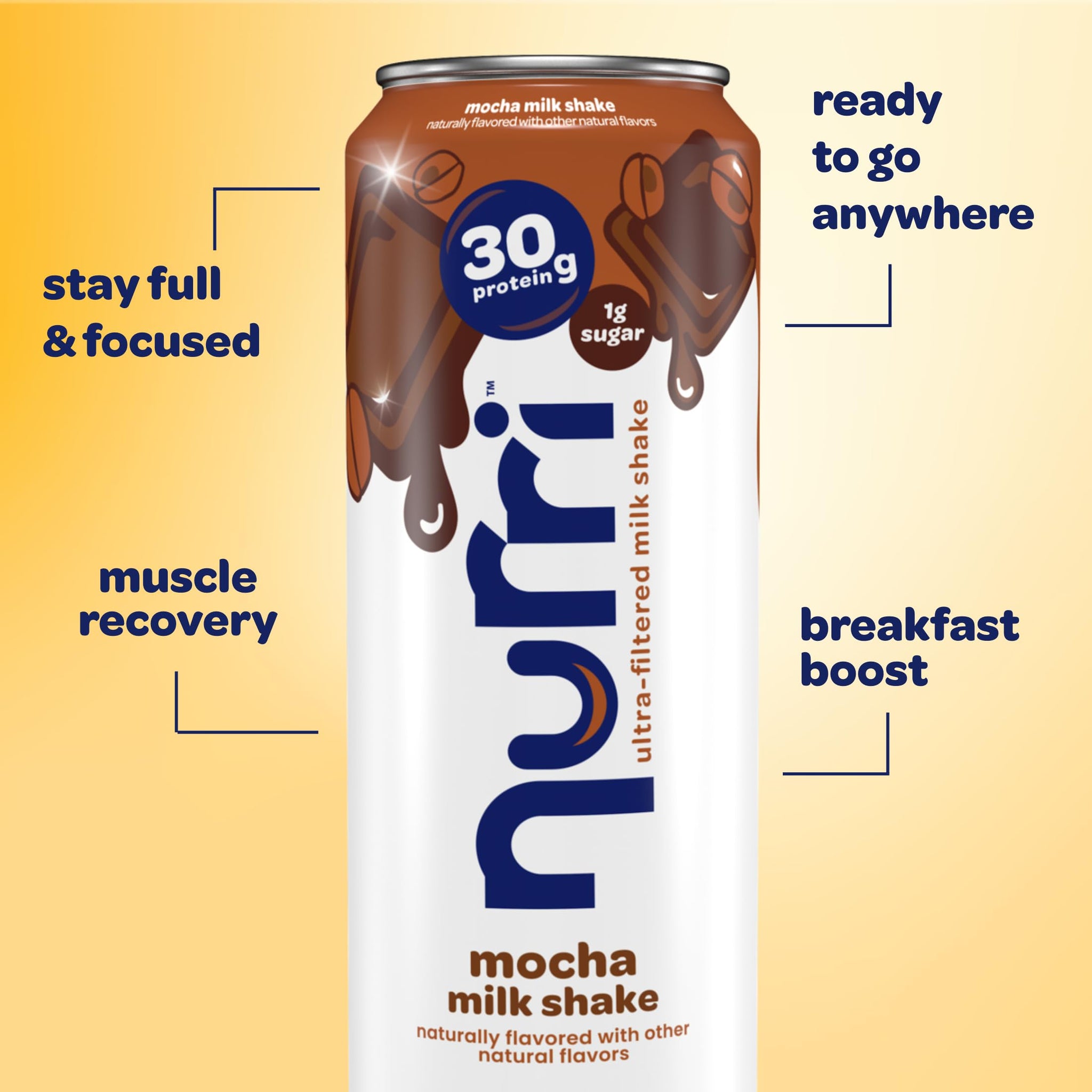 Nurri - 30g Protein Ultra Filtered Milk Shake - Mocha- with Caffeine for Energy, Lactose Free, Low Sugar, 150 Calories, 10 Vitamins and Minerals - 11