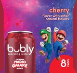 bubly Sparkling Water, The Super Mario Galaxy Movie Cherry, Zero Sugar & Zero Calories, 12 Fl Oz Cans (Pack of 8), Packaging May Vary