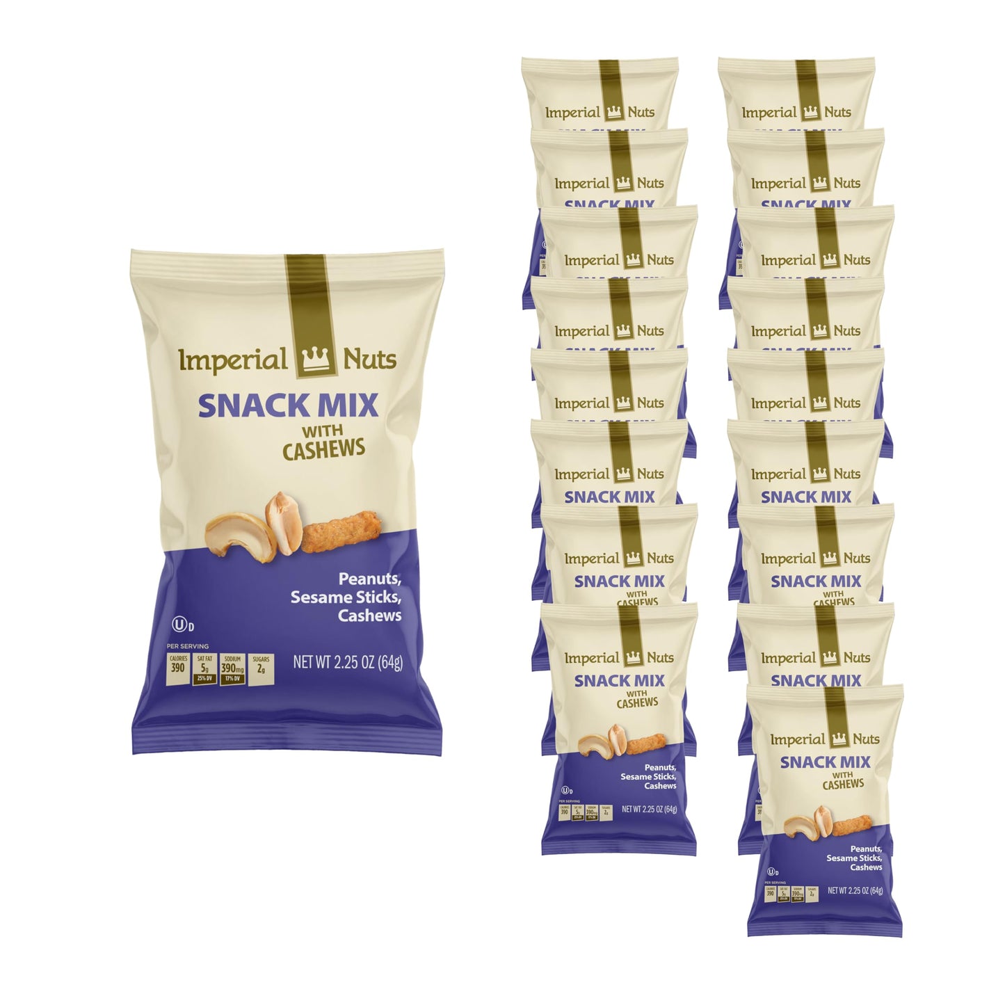 Snack Mix (18 Pack) - Sesame Sticks, Peanuts, Cashews, 2.25 oz - Crunchy, Savory, On-the-Go Snack - Back to School - Imperial Nuts