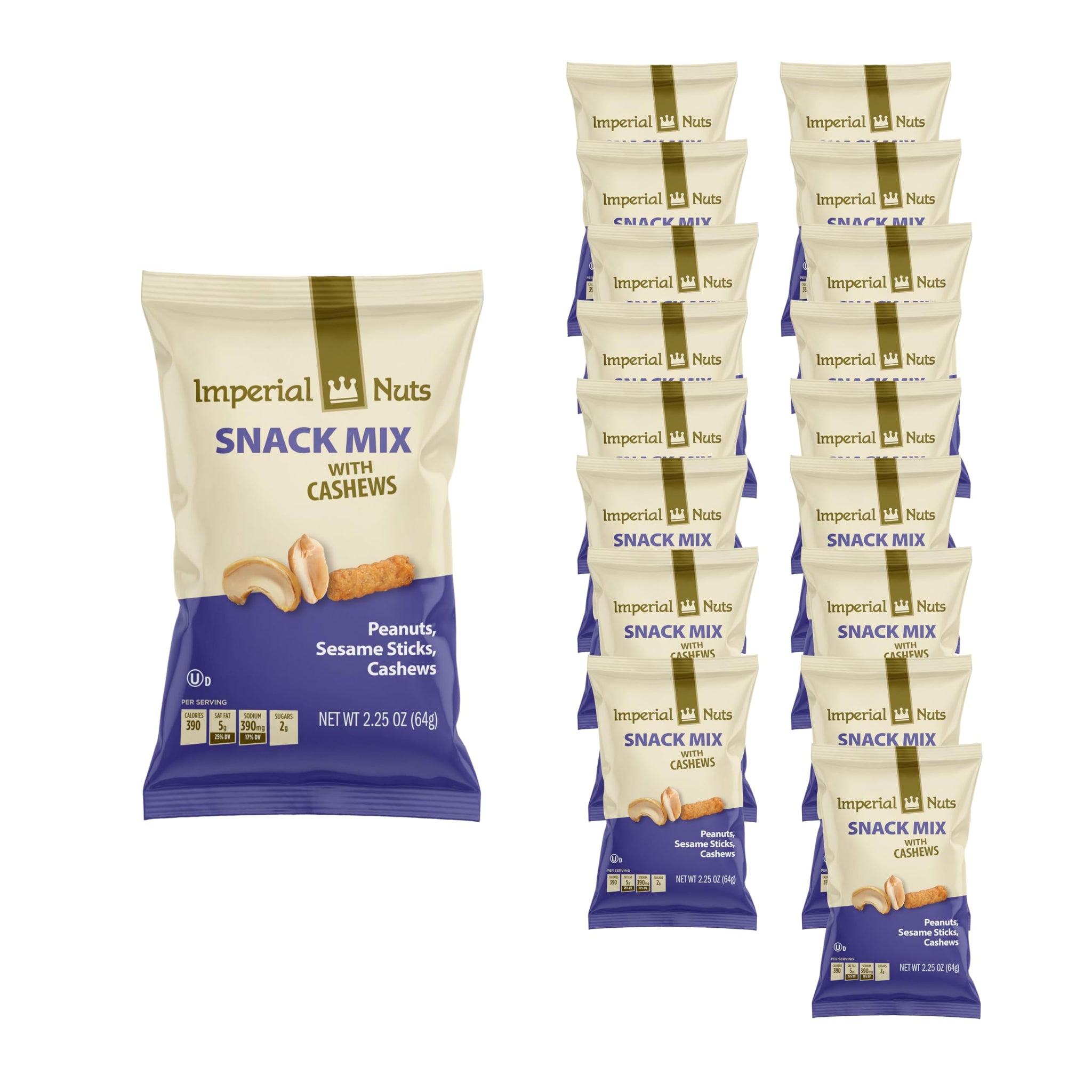Snack Mix (18 Pack) - Sesame Sticks, Peanuts, Cashews, 2.25 oz - Crunchy, Savory, On-the-Go Snack - Back to School - Imperial Nuts