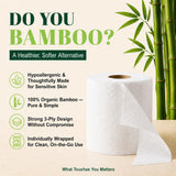 12 Rolls 100% Bamboo Toilet Paper, 3-Ply 400 Sheets | Healthy Tree Free Tissue | FSC Certified, Septic Safe, PFAS Free, Plastic Free Packaging