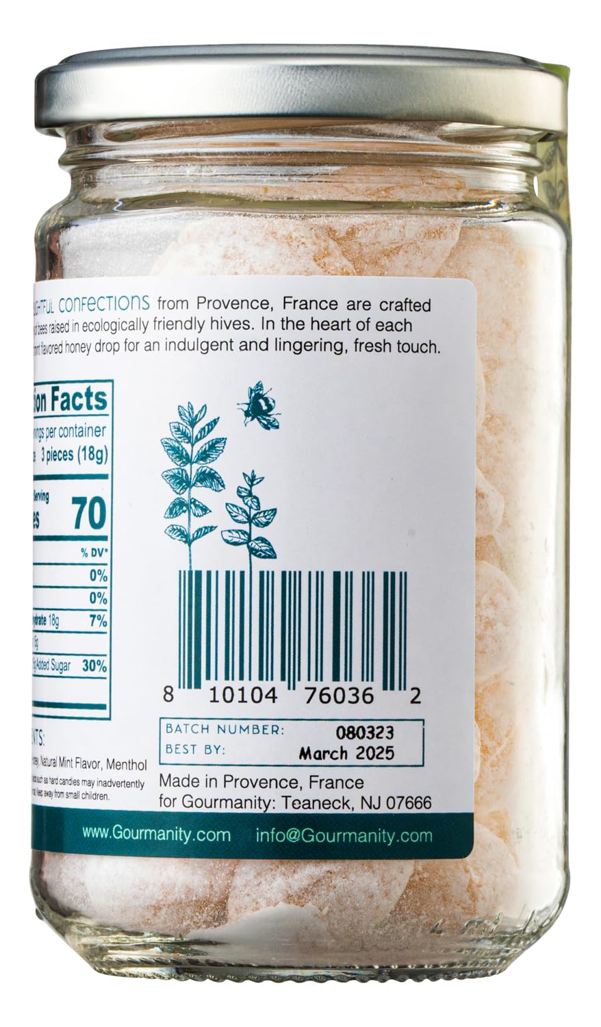 Gourmanity Honey Drops Mint Candy, Cooling Mint Flavored Liquid Honey, Soothes your Palate, Ideal Hostess or Holiday Gift, Made in Provence, France