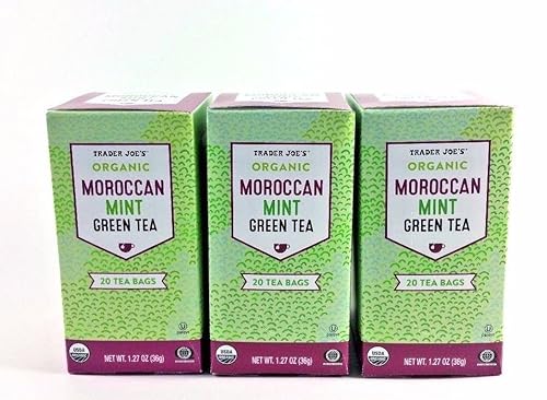 Trader Joe's Organic Moroccan Mint Green Tea 20 tea bags (Pack of 3)