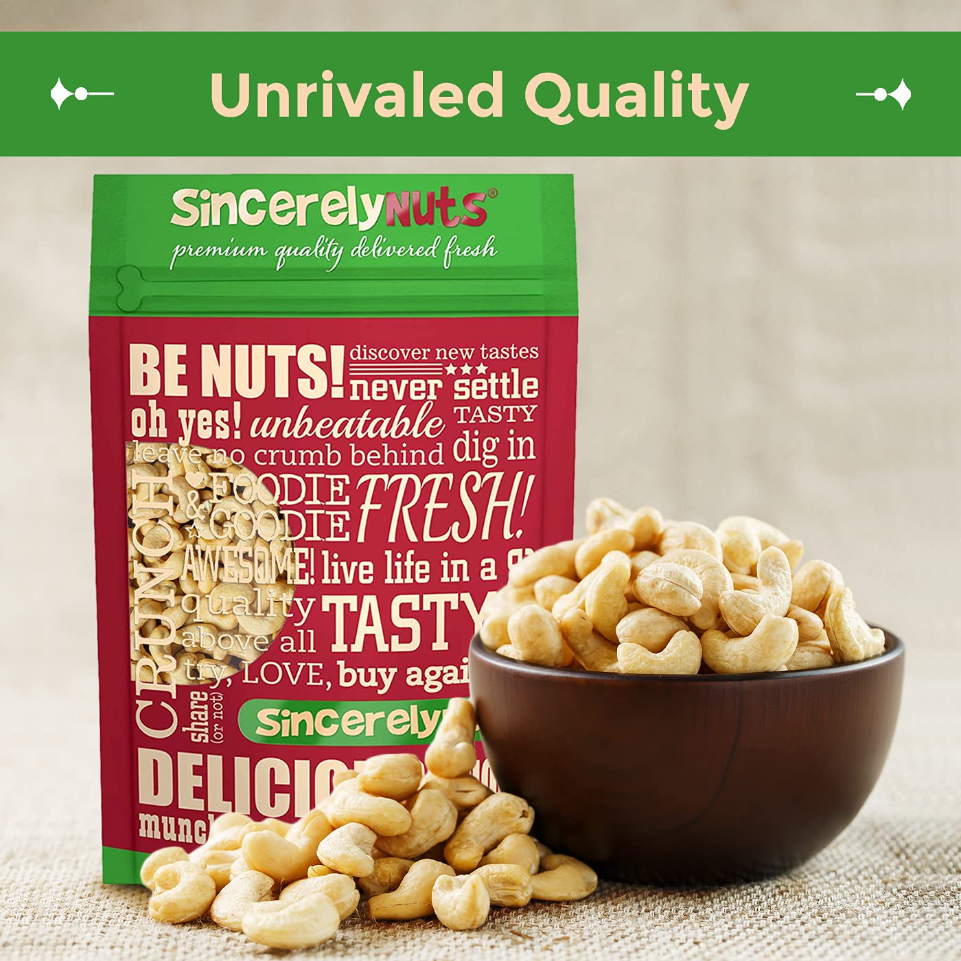 Sincerely Nuts - Raw Cashews Whole and Unsalted | Healthy Snack, Source of Protein | Keto and Paleo Friendly Gourmet Quality Vegan | Cashew Nuts 5(LB)