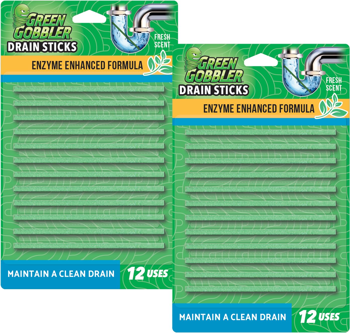 Green Gobbler Drain Cleaner & Deodorizer FRESH SCENT Sticks for Toilet Tanks, Sinks, Bathtub Drains, Washing Machine Drains and Garbage Disposals - 24