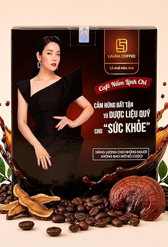Laura Coffee Instant 3-in-1 Vietnamese Strong Coffee Mix with Cordyceps, Ganoderma, Reishi Mushroom - 10 Sachets