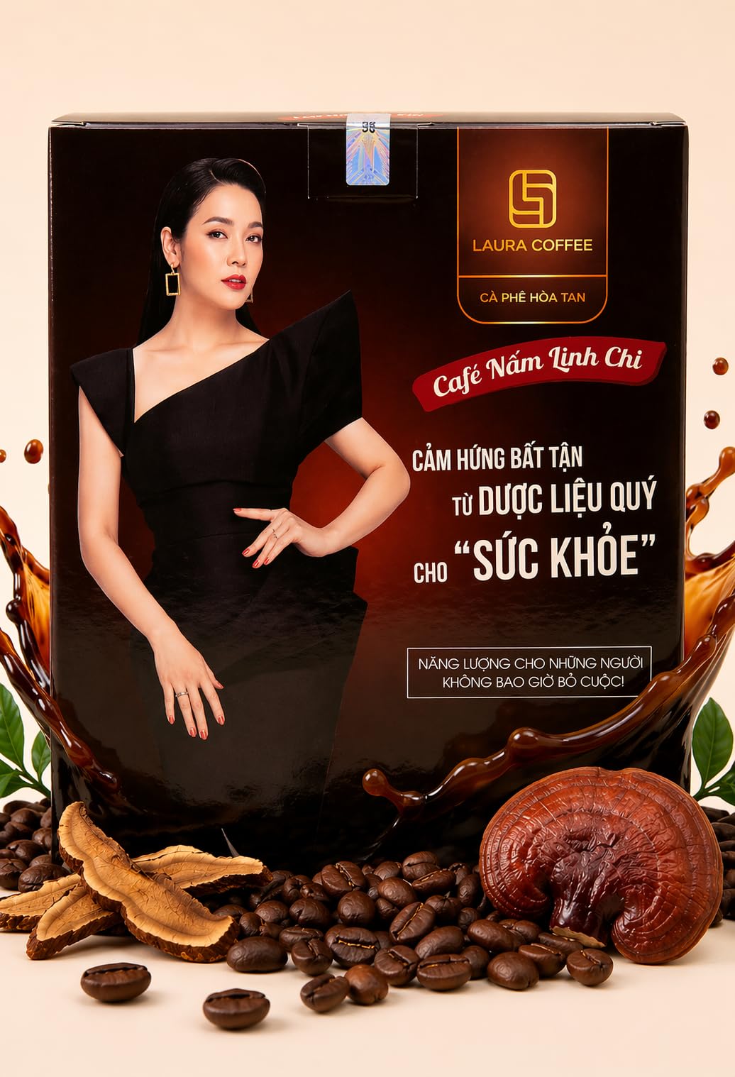 Laura Coffee Instant 3-in-1 Vietnamese Strong Coffee Mix with Cordyceps, Ganoderma, Reishi Mushroom - 10 Sachets