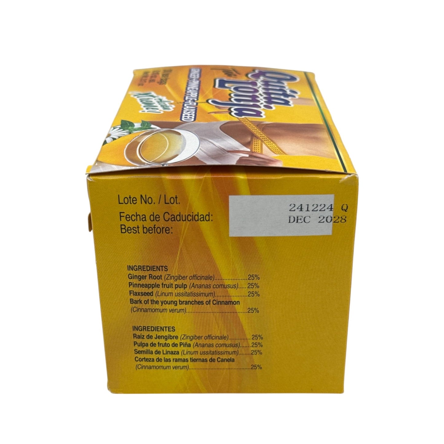 Ginger, pinneapple+ flaxseed TEA (TÉ de jengibre, piña y linaza 30 tea bags) Quita Lonja, Vegan, 100% natural | Accion xtreme