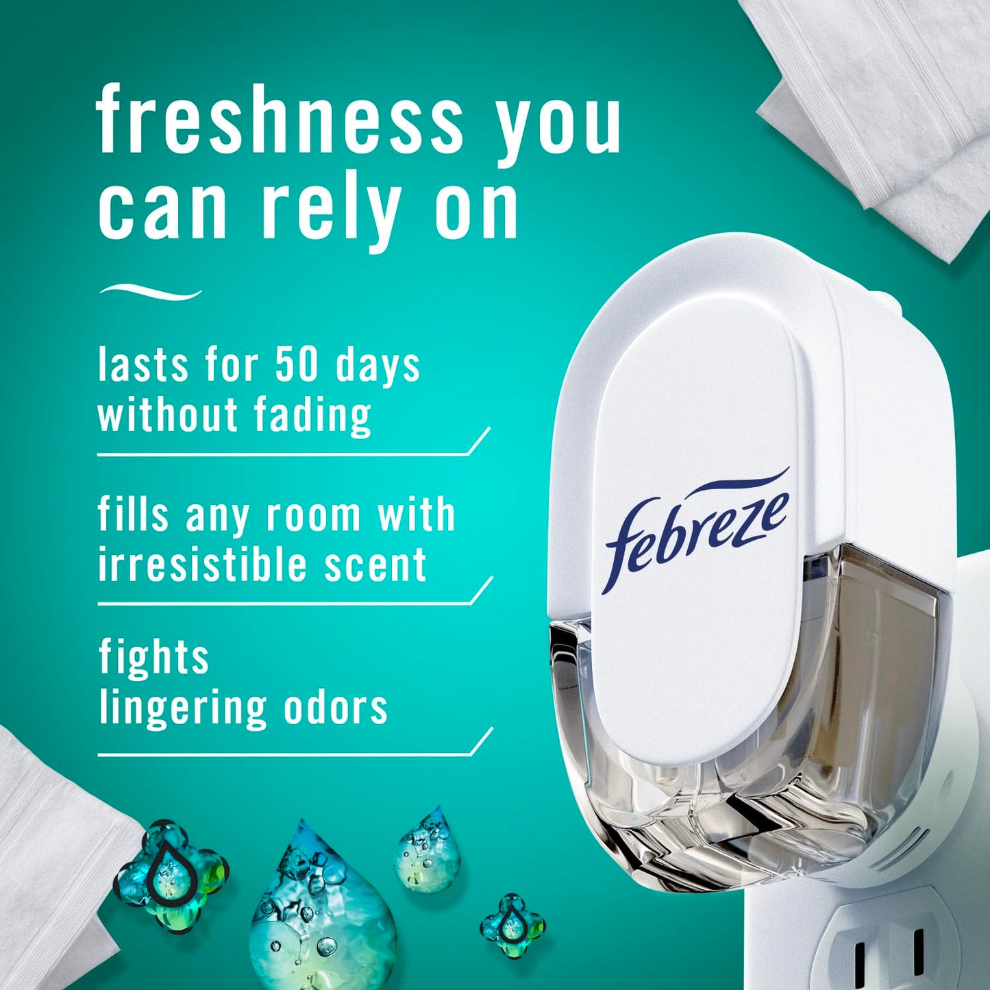 Febreze Plug-in Air Freshener, Odor-Fighting Scented Oil Refill, Air Fresheners for Home, Bathroom and Kitchen, Long Lasting, Unstopables Fresh Scent